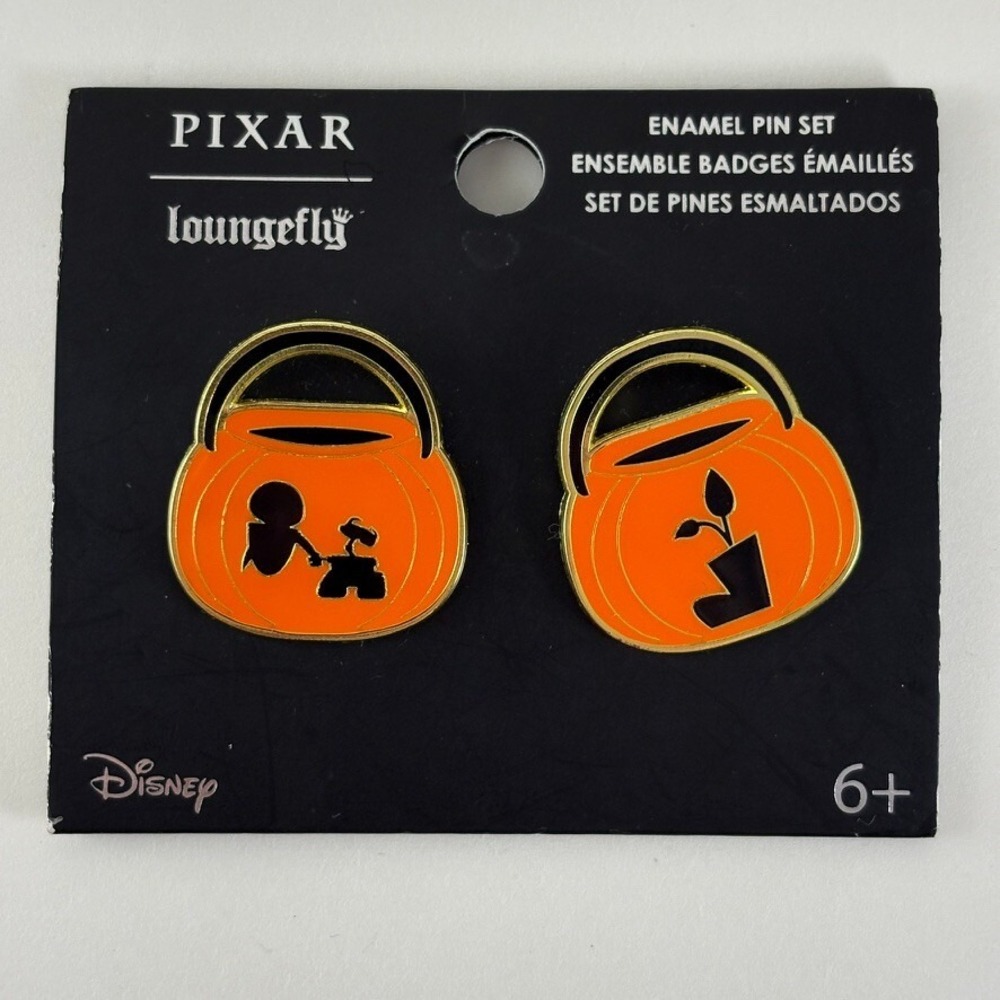 Disney Pixar Loungefly Wall-E Eve Halloween Pumpkin Enamel Pin Set 2pc NEW